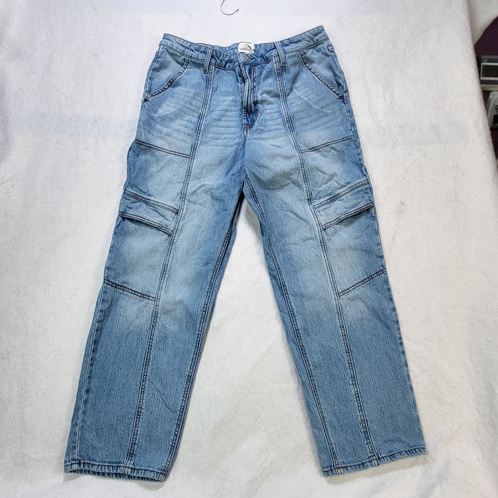 Jordache Womens Cargo Jeans Size 12 Light Wash Denim Utility Pants Y2K